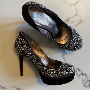 Sacha Satin Rhinestone Embellished Platform Stiletto High Heel